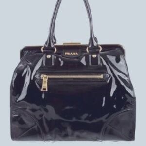 Prada Purse: Gorgeous Women's Black Patent Leather Large Spazzolato Frame Bag